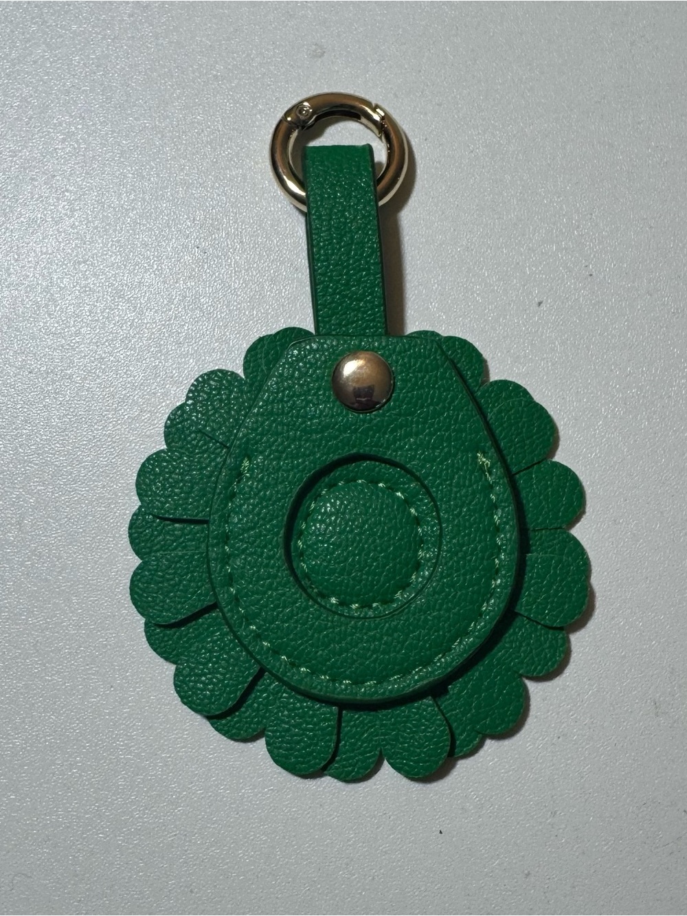 Green Leather Floral AirTag Holder Keychain